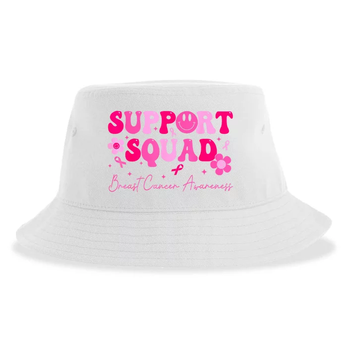 Breast Cancer Retro Groovy Support Squad Awareness Gift Sustainable Bucket Hat