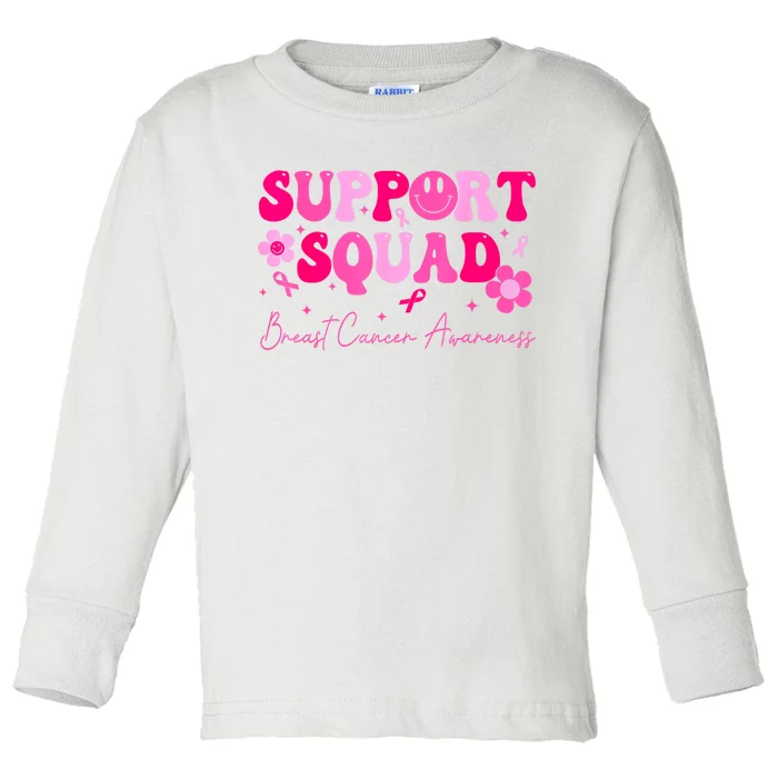 Breast Cancer Retro Groovy Support Squad Awareness Gift Toddler Long Sleeve Shirt