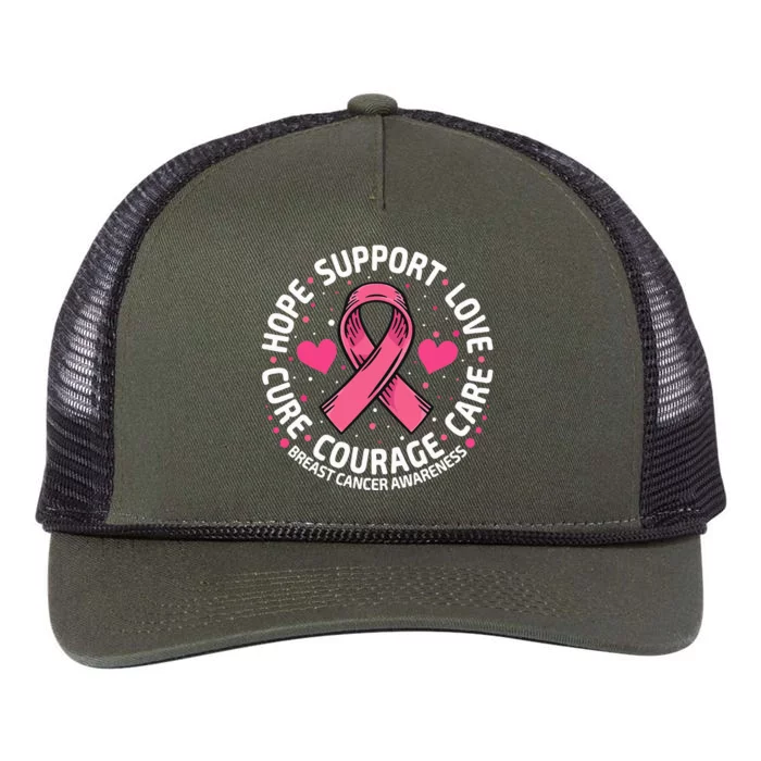 Breast Cancer Ribbon Breast Cancer Awareness Retro Rope Trucker Hat Cap