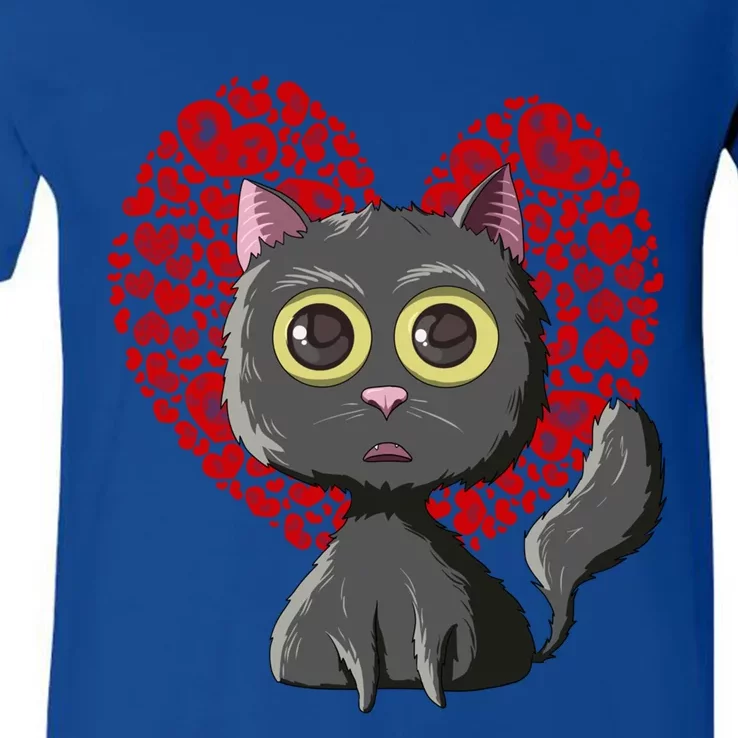 Black Cat Red Hearts Cute Cat Mom Valentines Day Cat Lovers Funny Gift V-Neck T-Shirt