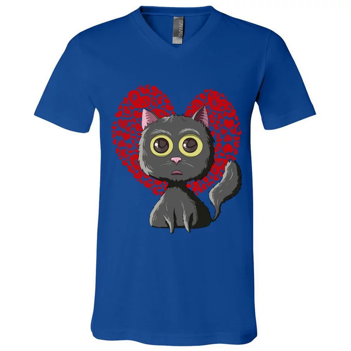 Black Cat Red Hearts Cute Cat Mom Valentines Day Cat Lovers Funny Gift V-Neck T-Shirt