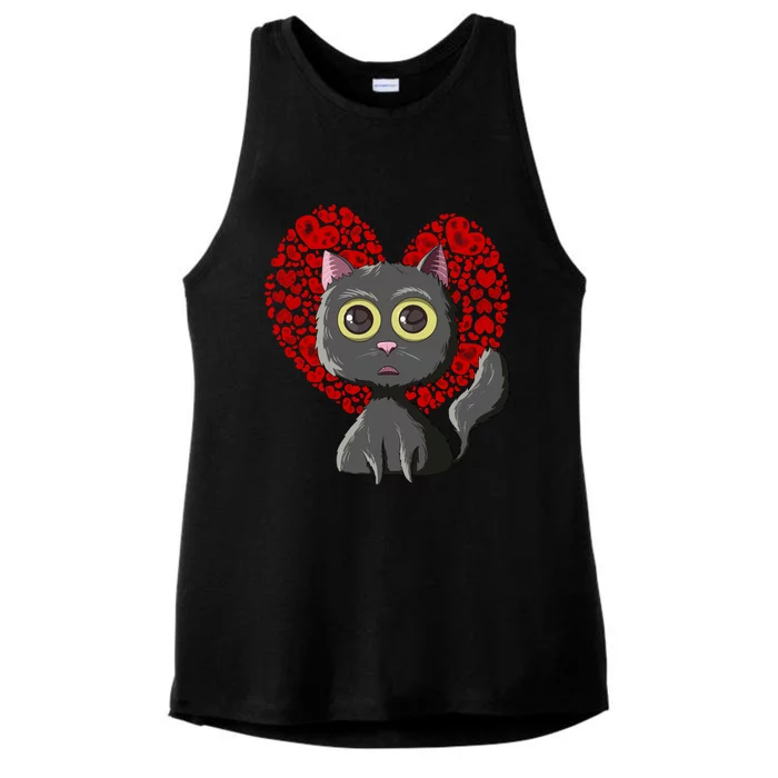 Black Cat Red Hearts Cute Cat Mom Valentines Day Cat Lovers Funny Gift Ladies Tri-Blend Wicking Tank