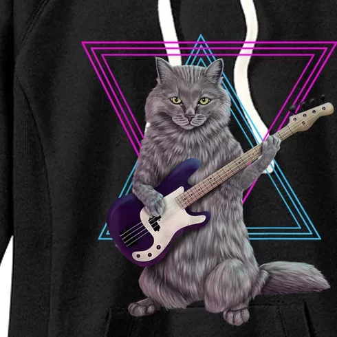 Bass Cat Rock Kitty On A Bass Guitar Women's Fleece Hoodie