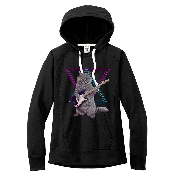 Bass Cat Rock Kitty On A Bass Guitar Women's Fleece Hoodie