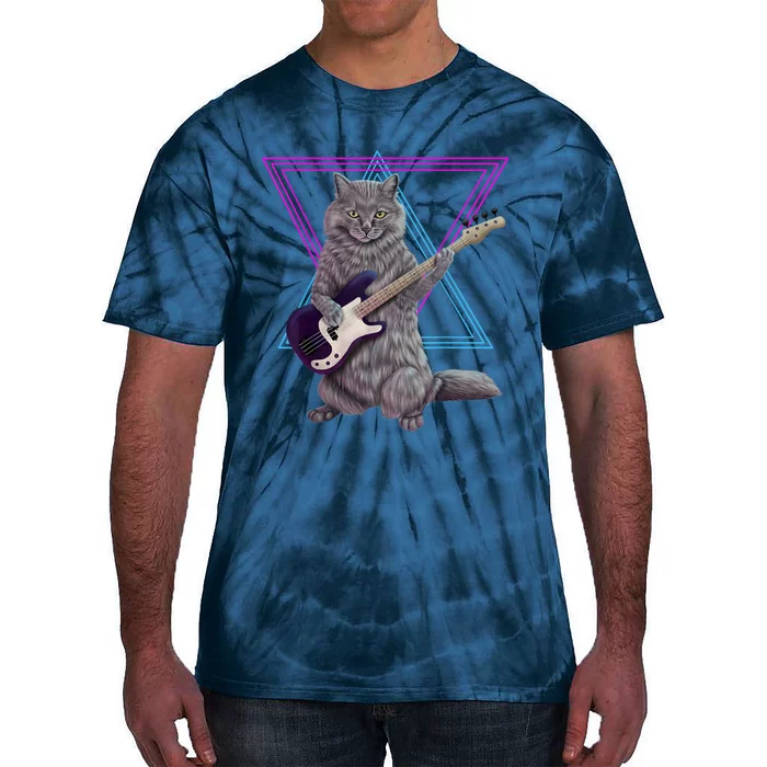 Bass Cat Rock Kitty On A Bass Guitar Tie-Dye T-Shirt