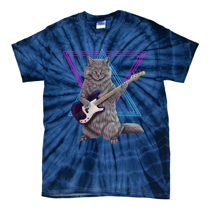 Bass Cat Rock Kitty On A Bass Guitar Tie-Dye T-Shirt