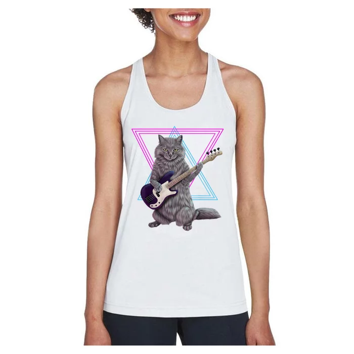 Bass Cat Rock Kitty On A Bass Guitar Women's Racerback Tank