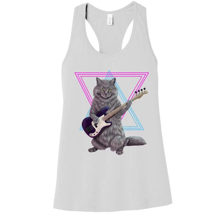 Bass Cat Rock Kitty On A Bass Guitar Women's Racerback Tank