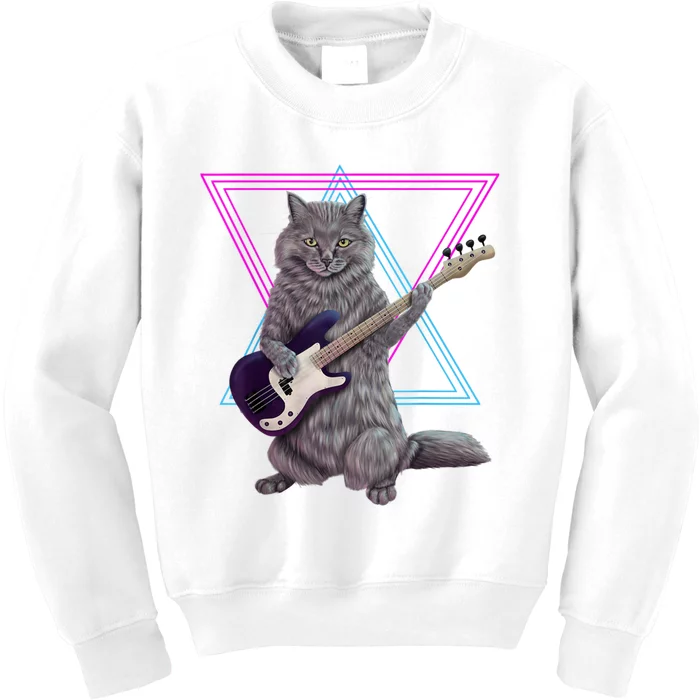 Bass Cat Rock Kitty On A Bass Guitar Kids Sweatshirt