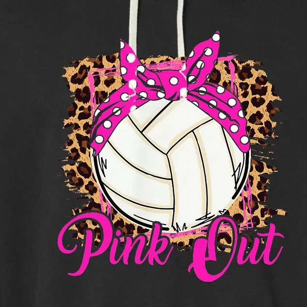 Breast Cancer Ribbon Pink Out Volleyball Pink Ribbon Leopard Garment-Dyed Fleece Hoodie