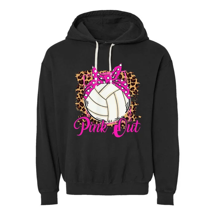 Breast Cancer Ribbon Pink Out Volleyball Pink Ribbon Leopard Garment-Dyed Fleece Hoodie