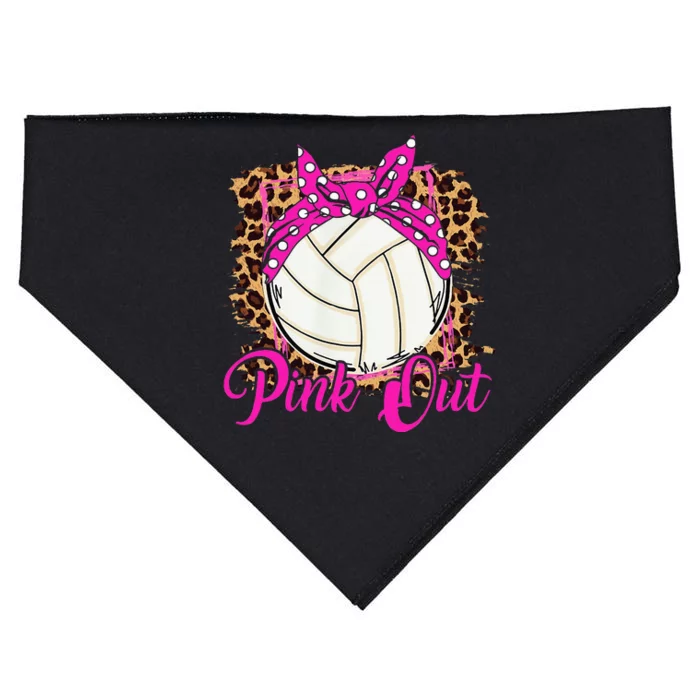 Breast Cancer Ribbon Pink Out Volleyball Pink Ribbon Leopard USA-Made Doggie Bandana