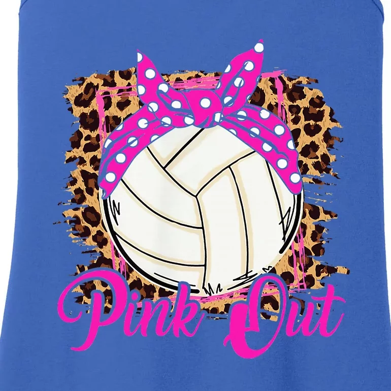 Breast Cancer Ribbon Pink Out Volleyball Pink Ribbon Leopard Ladies Essential Tank