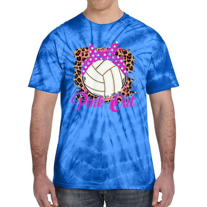 Breast Cancer Ribbon Pink Out Volleyball Pink Ribbon Leopard Tie-Dye T-Shirt