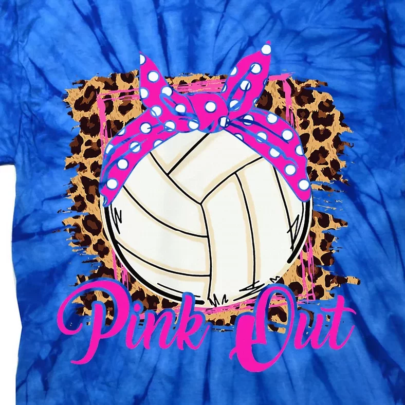 Breast Cancer Ribbon Pink Out Volleyball Pink Ribbon Leopard Tie-Dye T-Shirt