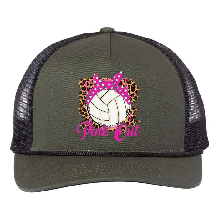 Breast Cancer Ribbon Pink Out Volleyball Pink Ribbon Leopard Retro Rope Trucker Hat Cap