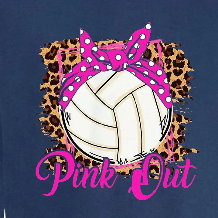 Breast Cancer Ribbon Pink Out Volleyball Pink Ribbon Leopard Garment-Dyed Sweatshirt