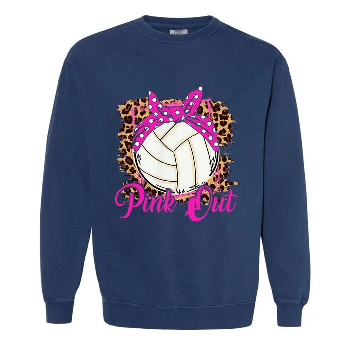 Breast Cancer Ribbon Pink Out Volleyball Pink Ribbon Leopard Garment-Dyed Sweatshirt