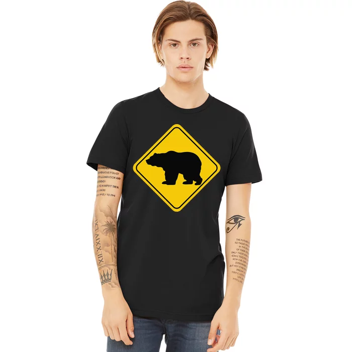 Bear Crossing Road Sign Grizzly Classic Minimalist Graphic Premium T-Shirt