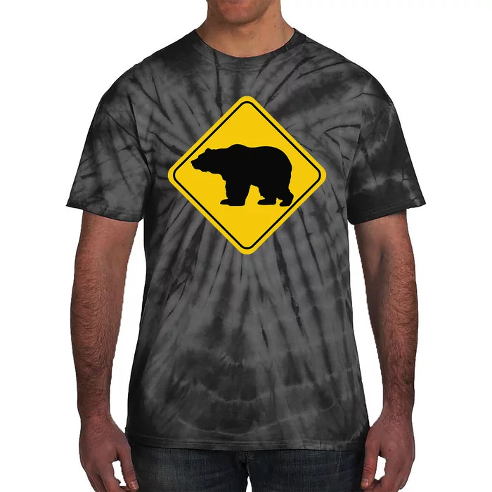 Bear Crossing Road Sign Grizzly Classic Minimalist Graphic Tie-Dye T-Shirt