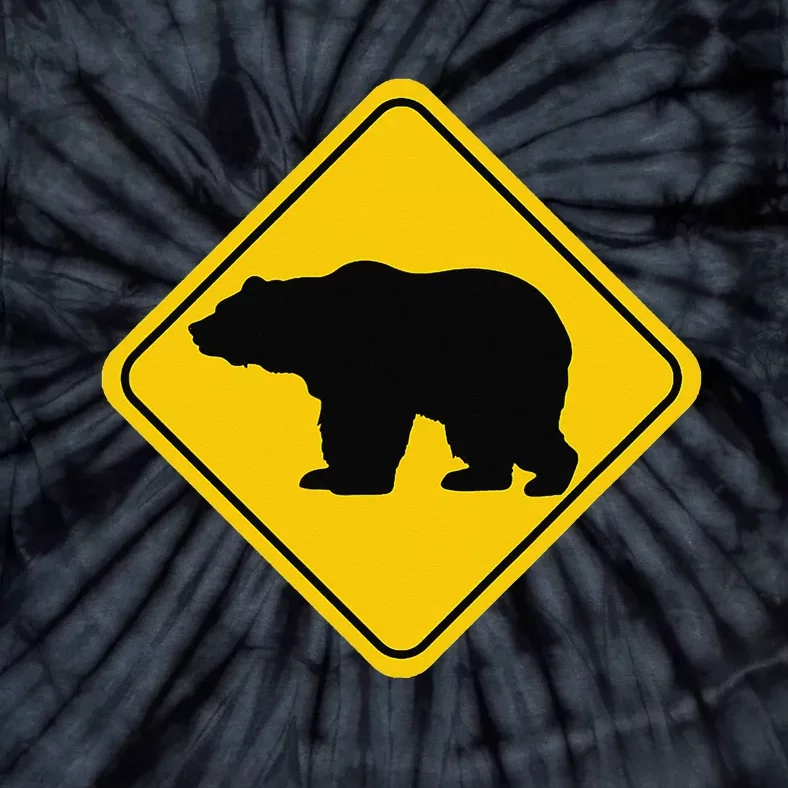 Bear Crossing Road Sign Grizzly Classic Minimalist Graphic Tie-Dye T-Shirt