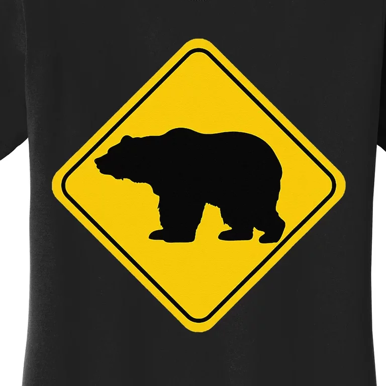 Bear Crossing Road Sign Grizzly Classic Minimalist Graphic Women's T-Shirt