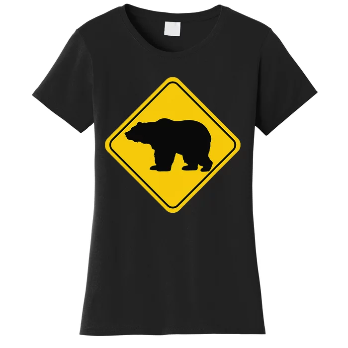 Bear Crossing Road Sign Grizzly Classic Minimalist Graphic Women's T-Shirt