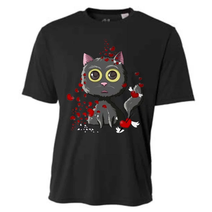 Black Cat Red Hearts Funny Cat Mom Valentines Day Cat Lover Sweatshir Cooling Performance Crew T-Shirt