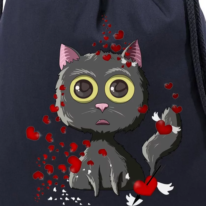 Black Cat Red Hearts Funny Cat Mom Valentines Day Cat Lover Sweatshir Drawstring Bag