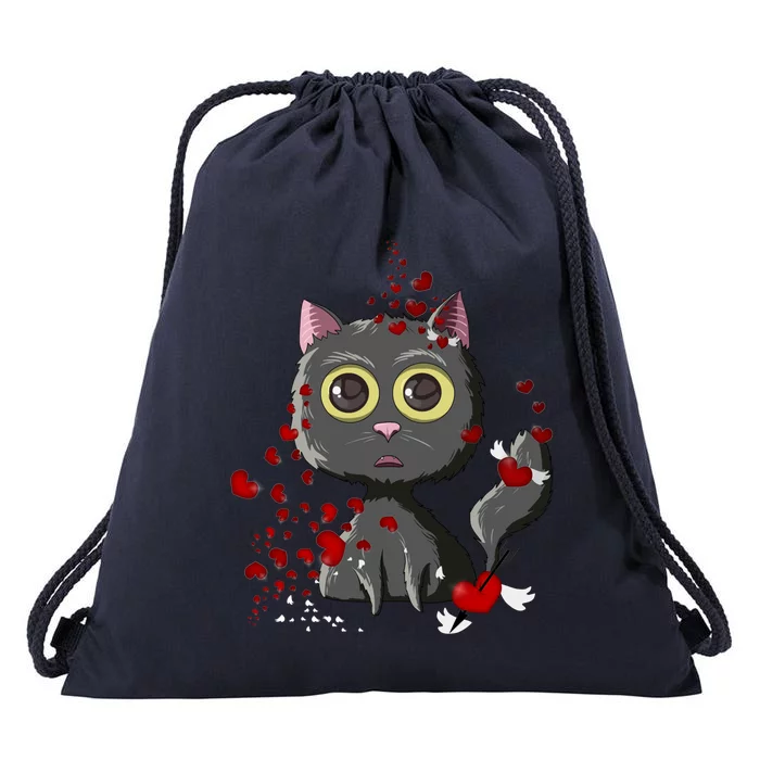 Black Cat Red Hearts Funny Cat Mom Valentines Day Cat Lover Sweatshir Drawstring Bag