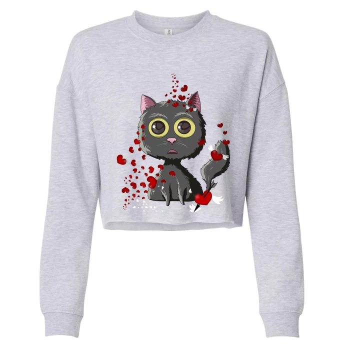 Black Cat Red Hearts Funny Cat Mom Valentines Day Cat Lover Sweatshir Cropped Pullover Crew