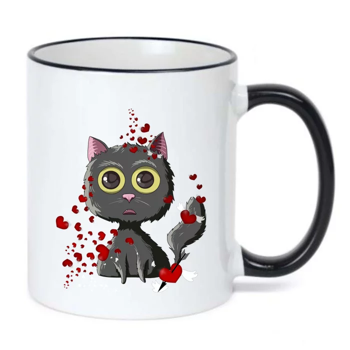 Black Cat Red Hearts Funny Cat Mom Valentines Day Cat Lover Cute Gift Black Color Changing Mug