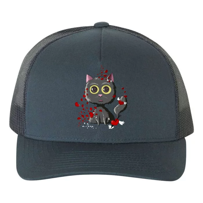 Black Cat Red Hearts Funny Cat Mom Valentines Day Cat Lover Cute Gift Yupoong Adult 5-Panel Trucker Hat