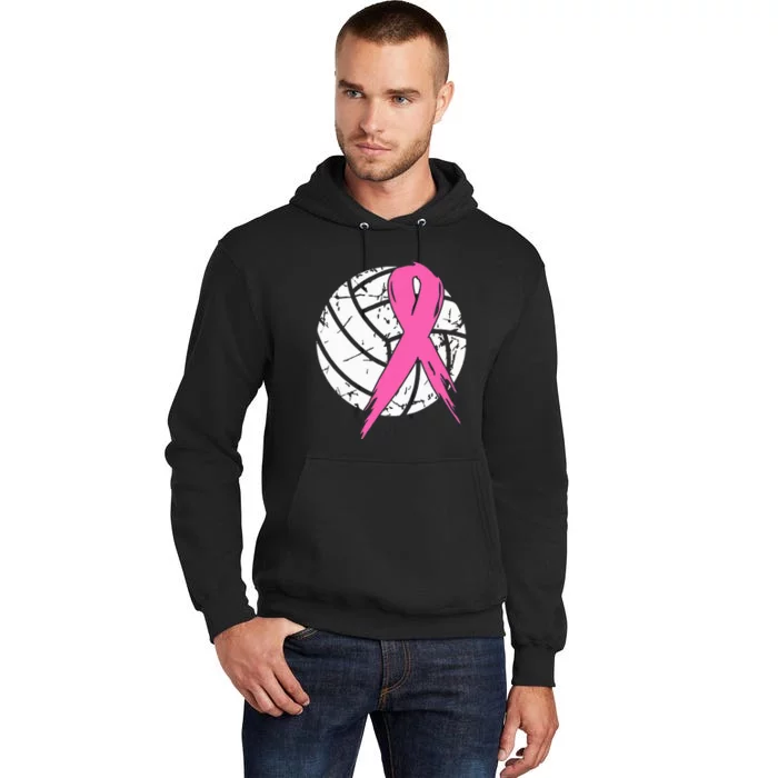 Breast Cancer Ribbon Volleyball Awareness Tall Hoodie