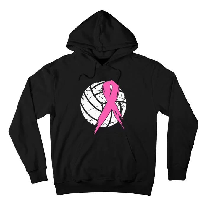 Breast Cancer Ribbon Volleyball Awareness Tall Hoodie