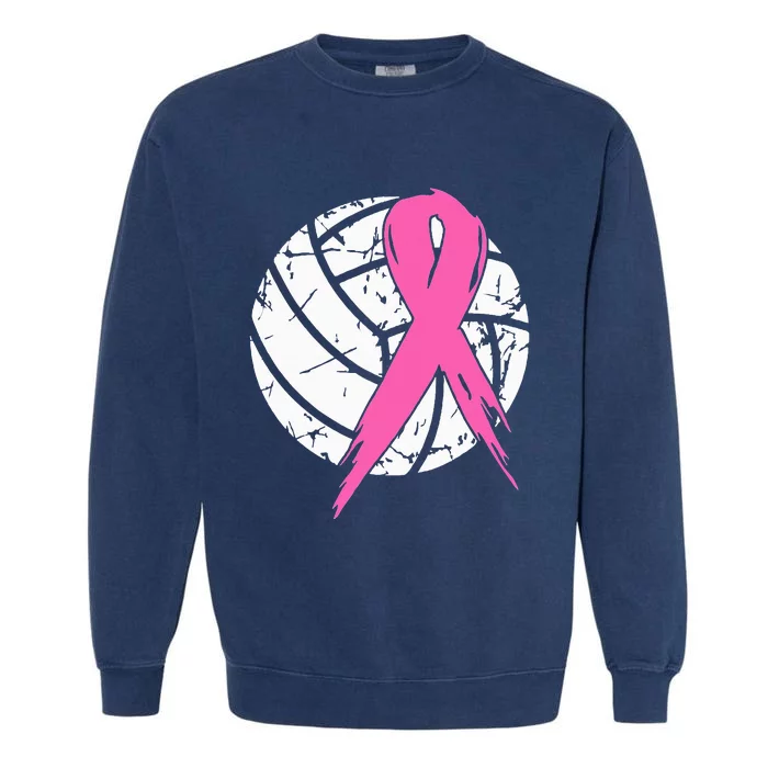 Breast Cancer Ribbon Volleyball Awareness Garment-Dyed Sweatshirt