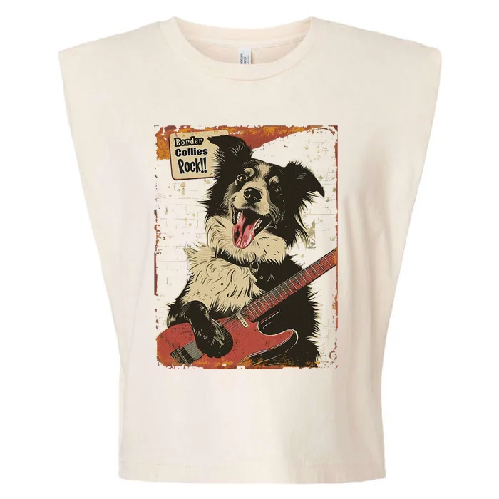 Border Collies Rock Vintage Band Guitar Design Garment-Dyed Women's Muscle Tee