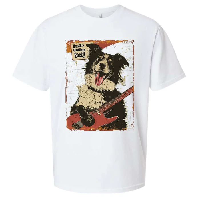 Border Collies Rock Vintage Band Guitar Design Sueded Cloud Jersey T-Shirt