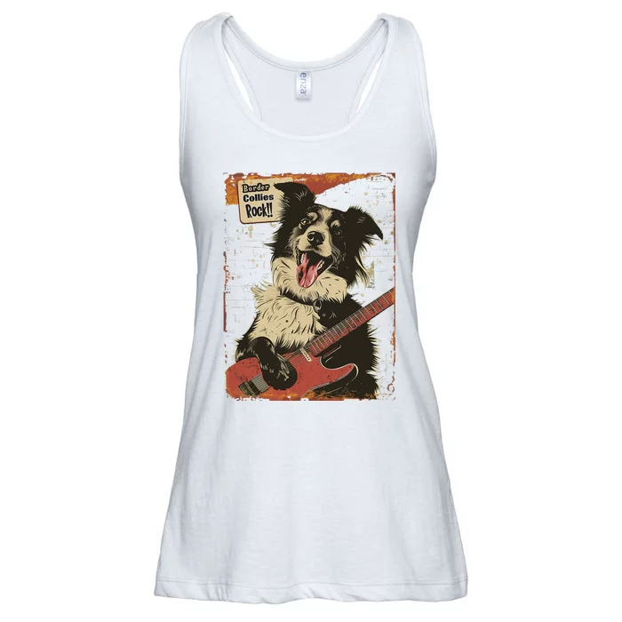 Border Collies Rock Vintage Band Guitar Design Ladies Essential Flowy Tank