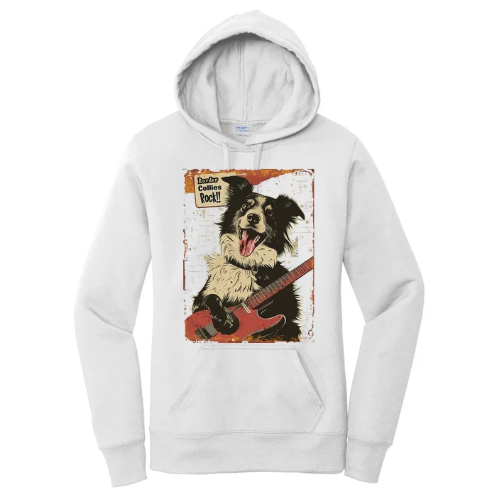 Border Collies Rock Vintage Band Guitar Design Women's Pullover Hoodie