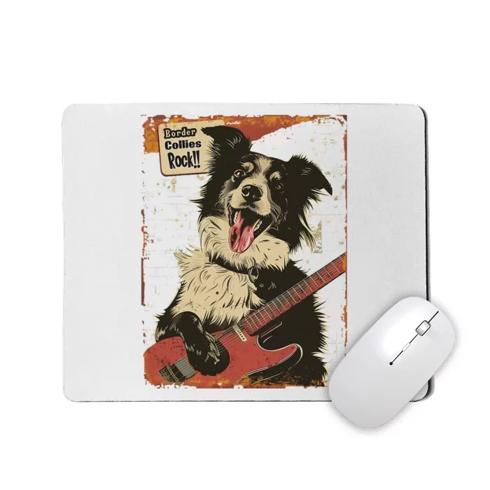 Border Collies Rock Vintage Band Guitar Design Mousepad