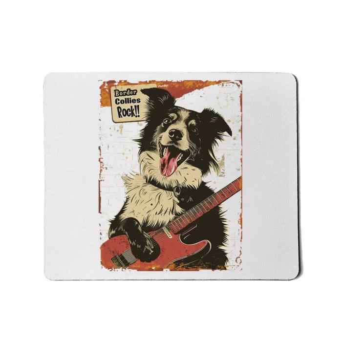 Border Collies Rock Vintage Band Guitar Design Mousepad