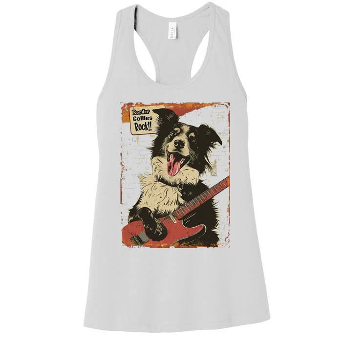 Border Collies Rock Vintage Band Guitar Design Women's Racerback Tank