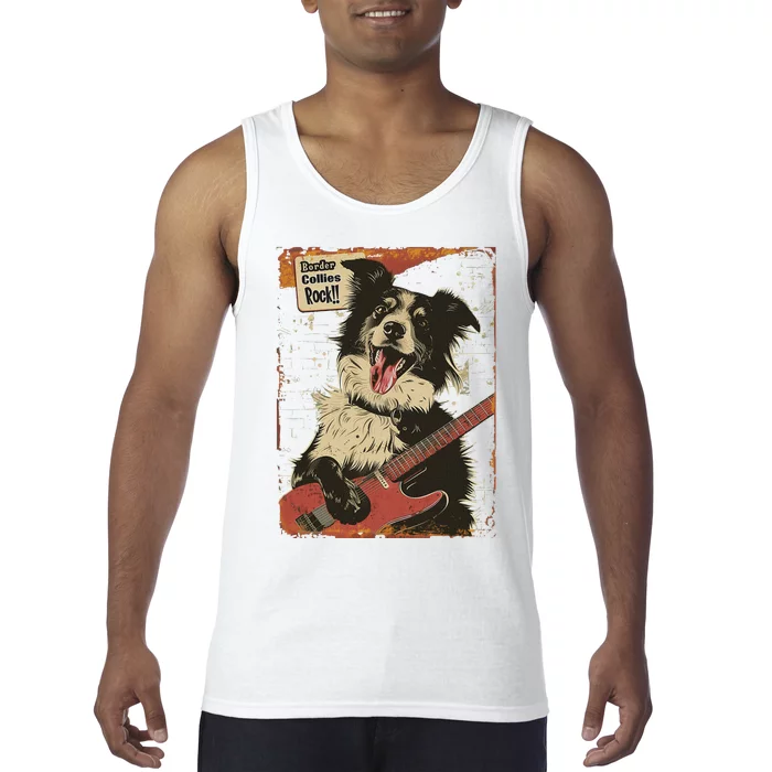 Border Collies Rock Vintage Band Guitar Design Tank Top