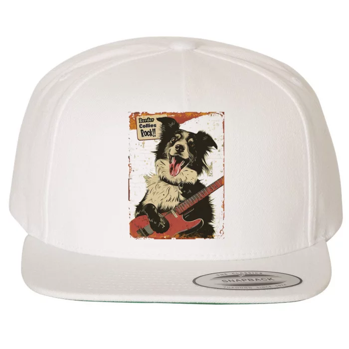 Border Collies Rock Vintage Band Guitar Design Wool Snapback Cap