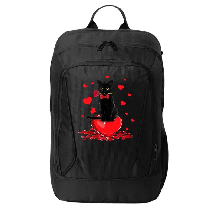 Black Cat Red Rose Valentines Day City Backpack