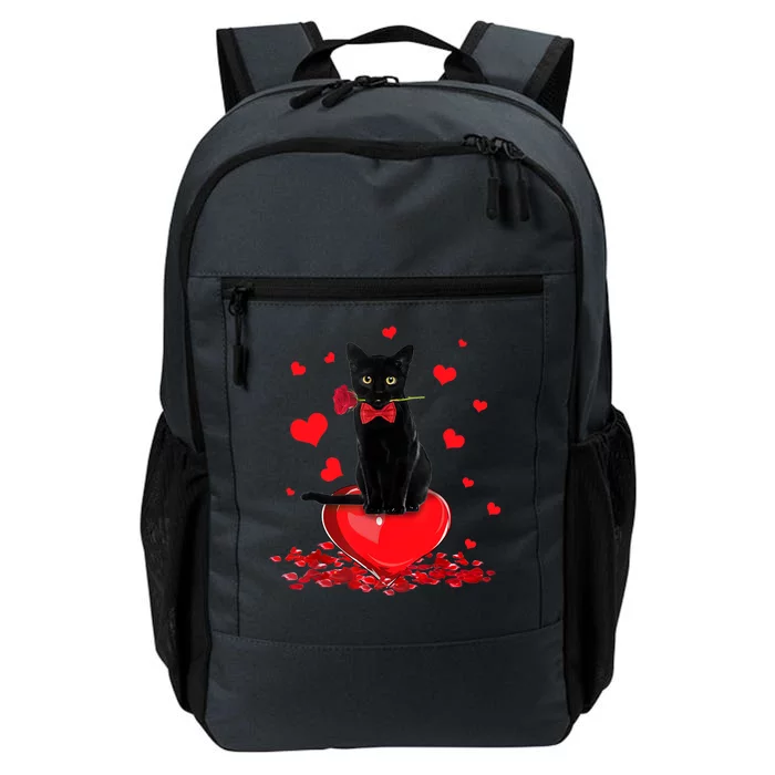 Black Cat Red Rose Valentines Day Daily Commute Backpack