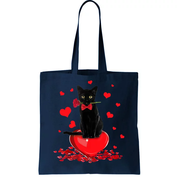 Black Cat Red Rose Valentines Day Tote Bag