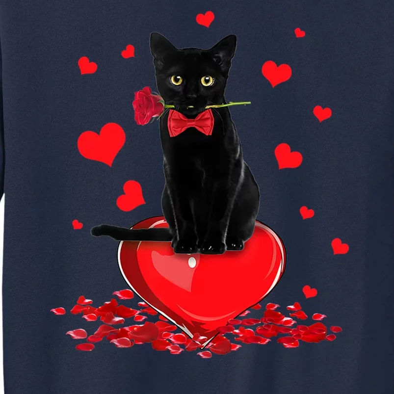 Black Cat Red Rose Valentines Day Tall Sweatshirt