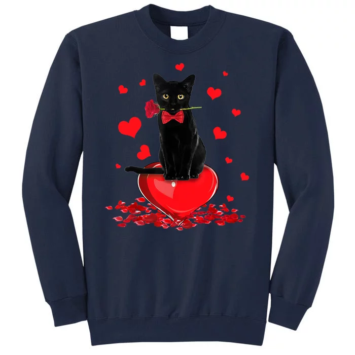 Black Cat Red Rose Valentines Day Tall Sweatshirt